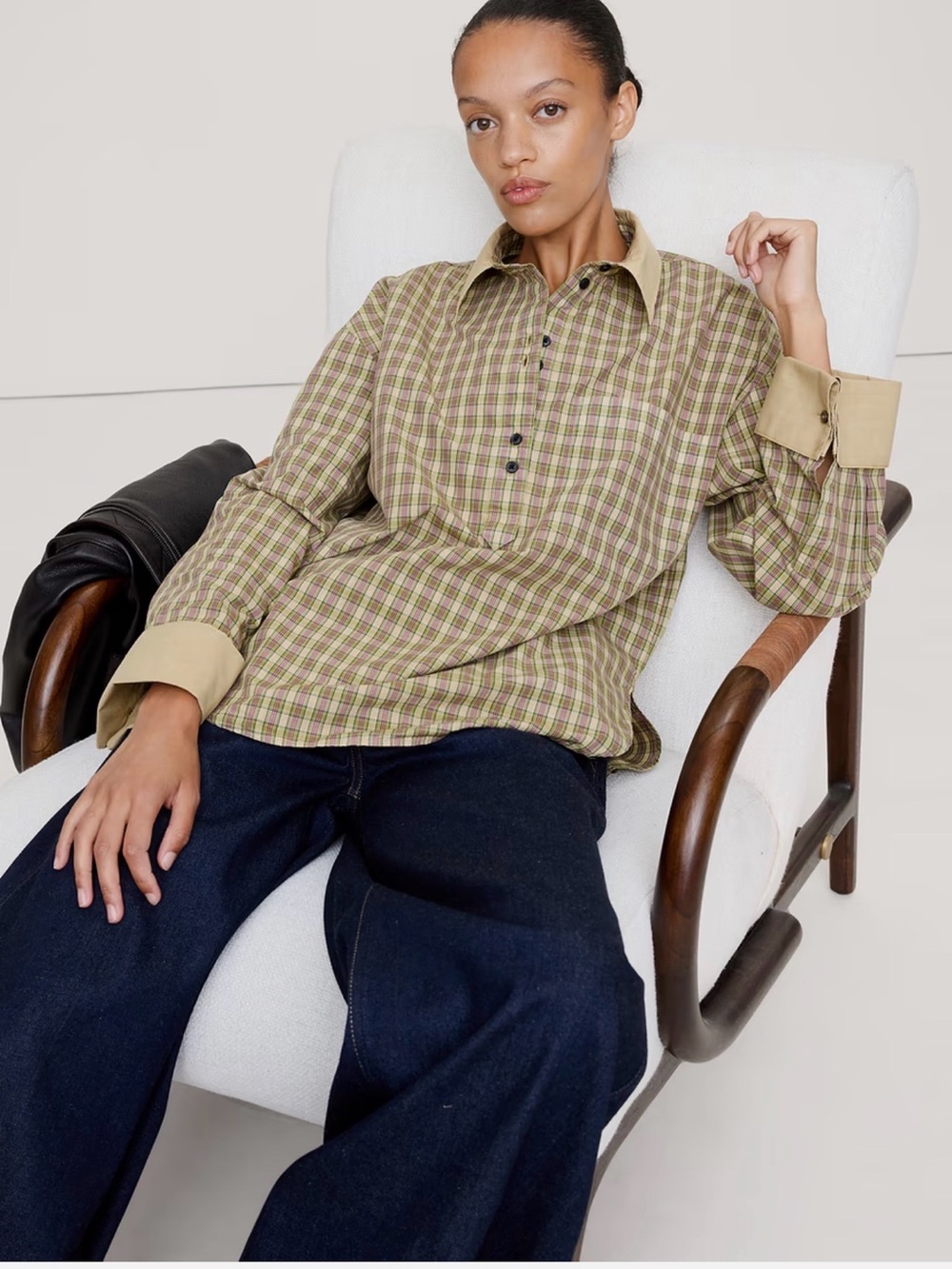 NWT- Banana Republic Oversized Cotton Poplin Banker Plaid Button-Down Shirt